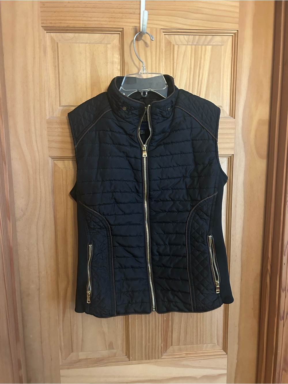 YMI Black Quilted Vest with Gold Zippers